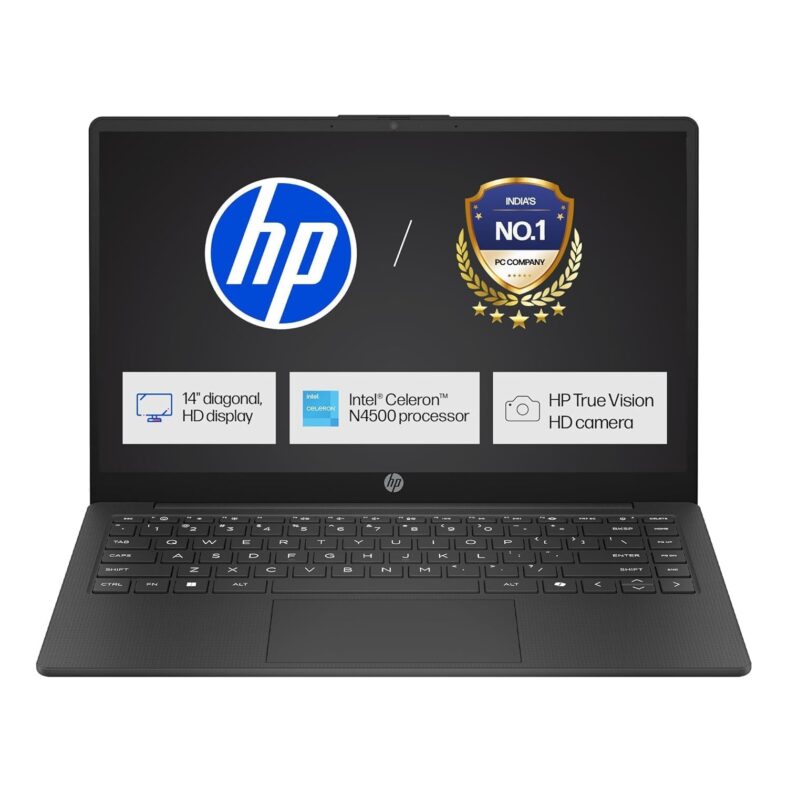 HP 14s Intel Celeron Dual Core N4500 Laptop (8GB/512GB SSD/Win 11) 14.0″ HD Display, MSO 24, Black, 1.46kg, DQ3149TU