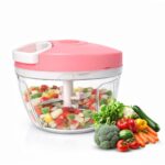 Zestiva Manual Vegetable Chopper 500ml | 3 Stainless Steel Blades | Easy Pull Cord | Compact Kitchen Cutter for Onion, Garlic & Veg (Pink)