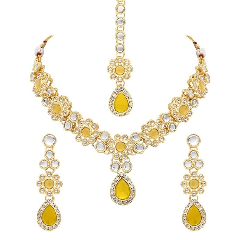 Jewels Gold Plated Traditional Kundan Stone Choker Necklace With Earrings & Maang Tikka Jewellery Set for Women4.1 4.1 out of 5 stars