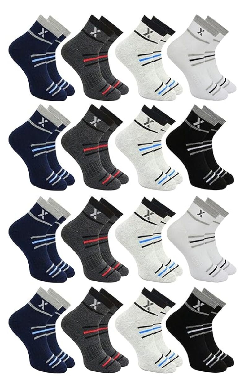 12 Pairs Solid Cotton Ankle-Length Socks for Men & Women – Soft, Breathable, Durable, Multicolor, Free Size, Pack of