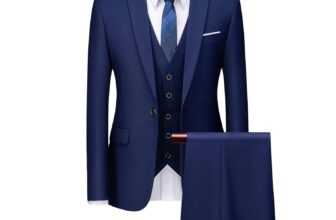 Maiyifu-GJ Men’s 3 Piece Solid Color Suit Set Single Breasted Slim Fit Jacket Vest Pants Business Wedding Prom Blazer Sets (Dark Blue 1,X-Large)Brand: Maiyifu-GJ