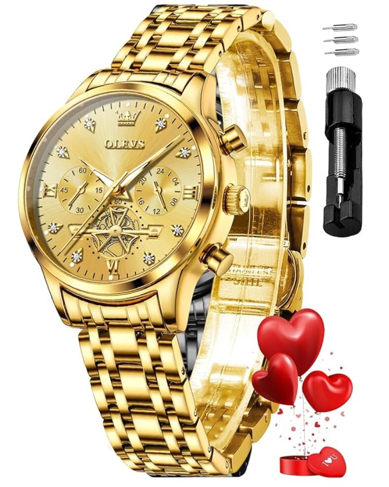 OLEVS Womens Watches Chronograph Luxury Diamond Dress Analog Quartz Wrist Watches Stainless Steel Waterproof Luminous Ladies Watch