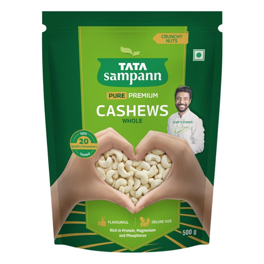 Tata Sampann Pure Cashews Whole/Kaju, 500g, Nutritious & Delicious, Premium Kaju nuts, Rich in Protein, Magnesium & Phosphorus, Deluxe Size & Crunchy Nuts