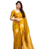 Yashika Women’s Banarasi Kanjivaram Cotton Silk Woven Saree with Unstitched Blouse Material3.8 3.8 out of 5 stars