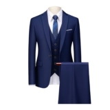 Maiyifu-GJ Men’s 3 Piece Solid Color Suit Set Single Breasted Slim Fit Jacket Vest Pants Business Wedding Prom Blazer Sets (Dark Blue 1,X-Large)Brand: Maiyifu-GJ